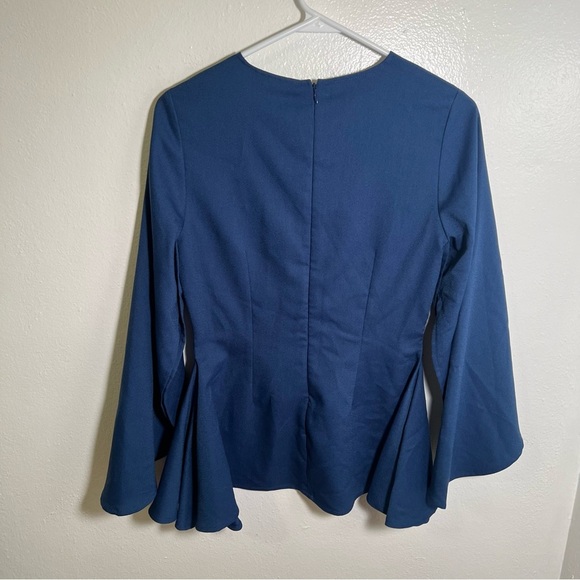 D.d Blouse Ruffle Tulip Sleeve Blue 2 - Picture 8 of 13